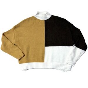 Double Zero Colorblock‎ Sweater Women S Boxy Oversized Cabin Cozy Mock Neck Y2K